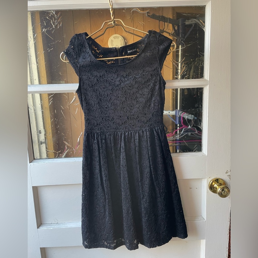 Black cap sleeve mini dress by Wet Seal